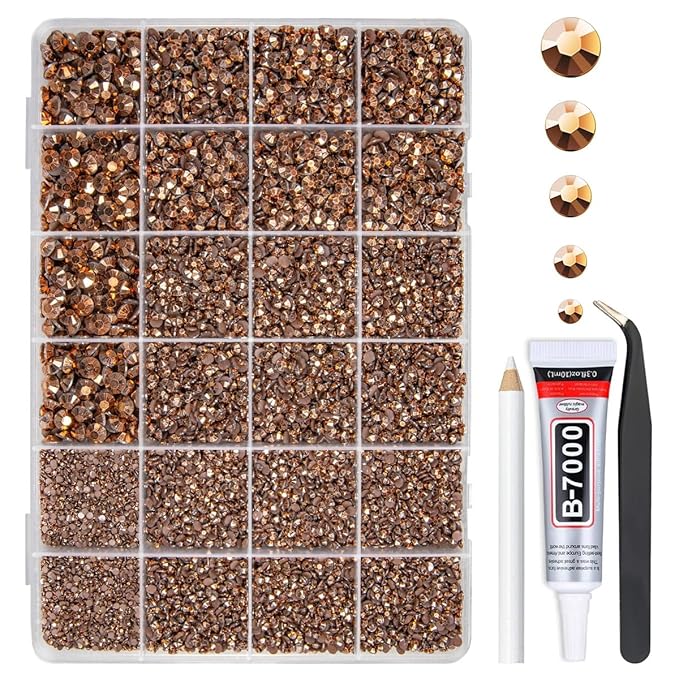 Copper Resin Rhinestones w B7000 Jewelry Glue for Bedazzling Crafting 2mm-6mm Brown Flatback Jelly Stones Diamonds Gems Bedazzler Kit for Nails Face Eyes Makeup Tumblers Bottles Crafts Shoes