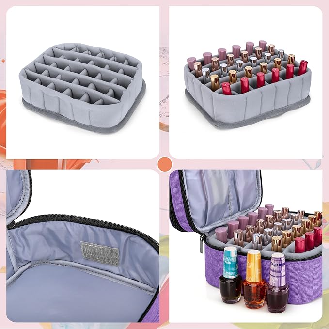 LUXJA Nail Polish Carrying Case - Holds 30 Bottles (15ml - 0.5 fl.oz), Double-layer Organizer for Nail Polish and Manicure Set, Purple (Bag Only)