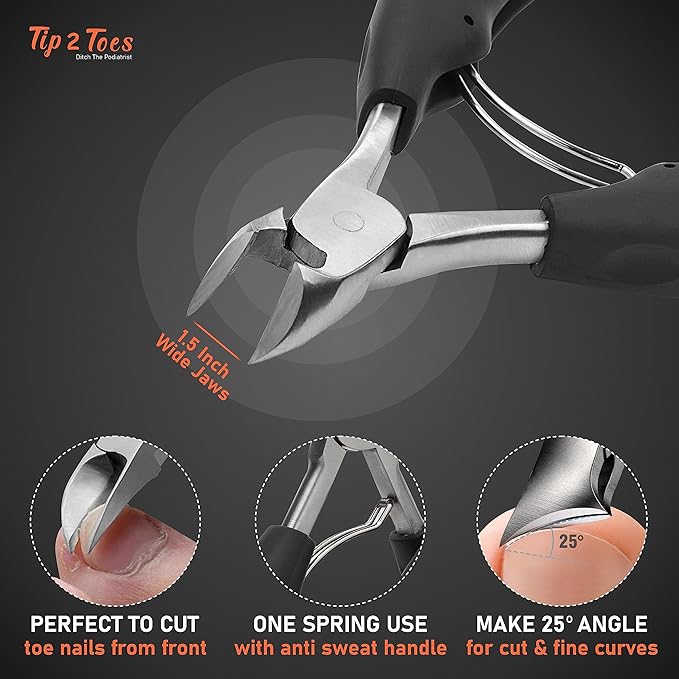 TIP2TOES 10 Pcs Ingrown Toenail Clippers for Seniors Thick Toenails- Heavy Duty Podiatrist Toe Nail Cutter for Men, Professional, and Adults- Easy Grip Handle Stainless Steel Sharp Curved Grooming Kit
