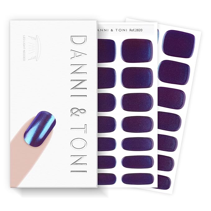 DANNI & TONI Semi Cured Gel Nail Strips Cranberry Chrome (Wine Flash) Color-Shifting Gel Nail Stickers 28 Stickers Gift for Woman