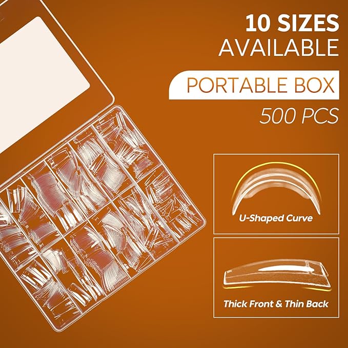 Nicedeco French Nail Tips for Gel Extensions, 500pcs 10 Sizes Half Cover False Nail Tips Fake Nails Press on Nails Acrylic Nail Tips - 015