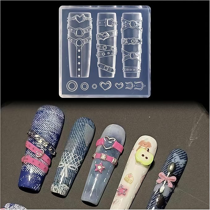3D Belt Gel Nail Art Mold Arts Resin Strap Molds for Accessories Supplies Leather Belts Silicone Tools Cute Nails Style