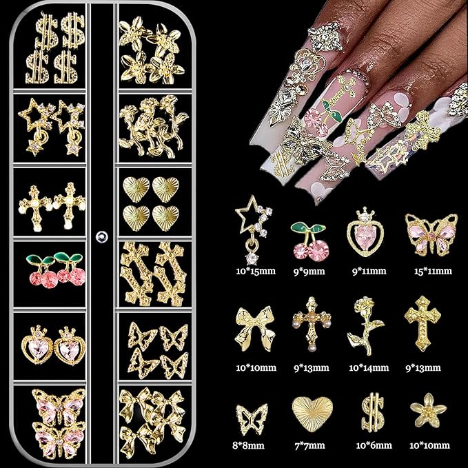 Nail Charms,Nail Rhinestones Kit with 4 Boxes of Nail Gems,Colorful Clear Flatback Rhinestone,3D Charms for Nails 3D Nail Art Design Kit Nail Decorations for Women