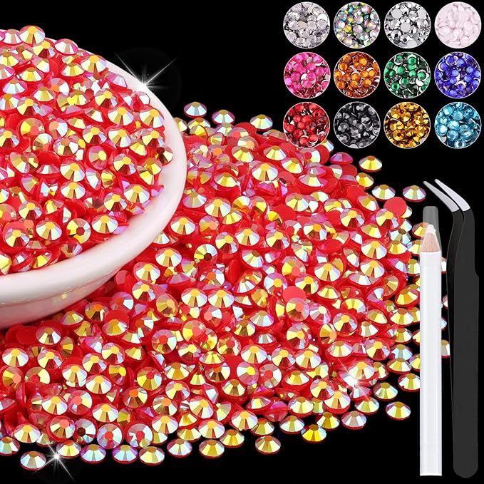 6000PCS 4mm Resin Jelly Rhinestones in Bulk (Red AB), Bedazzling Flatback Crystals Rhinestones for Crafting DIY Nail Decoration, Gems Diomand Charms for Tumbler Shoes Clothing Fabric