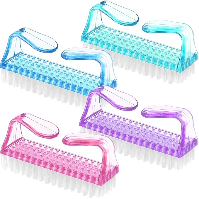 EBOOT 4 Pieces Handle Plastic Nail Brush Nail Hand Scrubbing Cleaning Brush(Green,Pink,Purple,Blue)