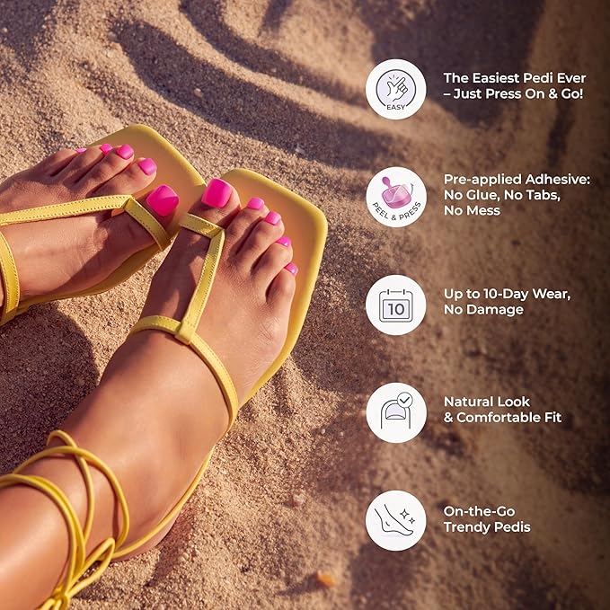 KISS imPRESS French Tip Press On Toenails, 'Blanc Chic', White, Short Squoval, Pedicure Nail Kit Includes 24 Press On Toenails, Prep Pad, Mini Nail File, & Pedicure Stick