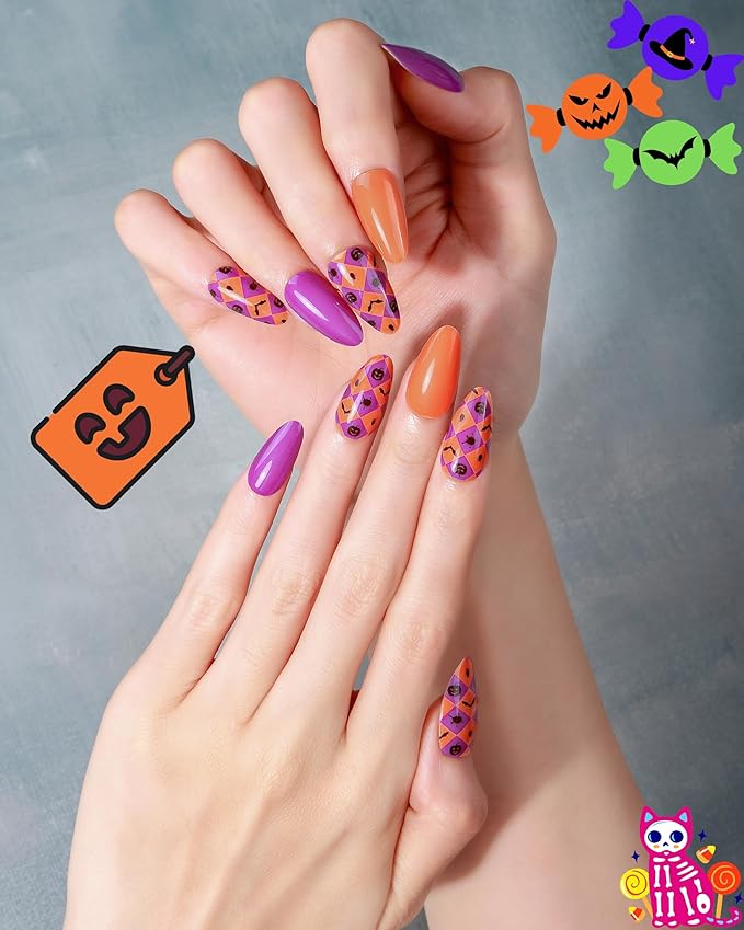 20pcs Halloween Semi Cured Gel Nail Strips - Salon Quality DIY Wraps,UV Needed