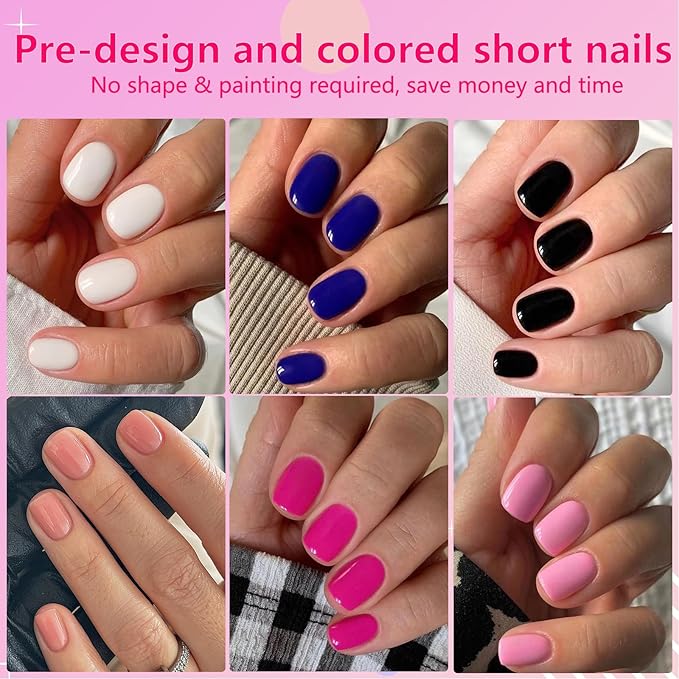 AddFavor 576pcs Short Press on Nails 24 Color Glossy Fake Nails Full Cover Solid Color Acrylic Artificial False Nail Tips for Women Girls Nail Art Manicure