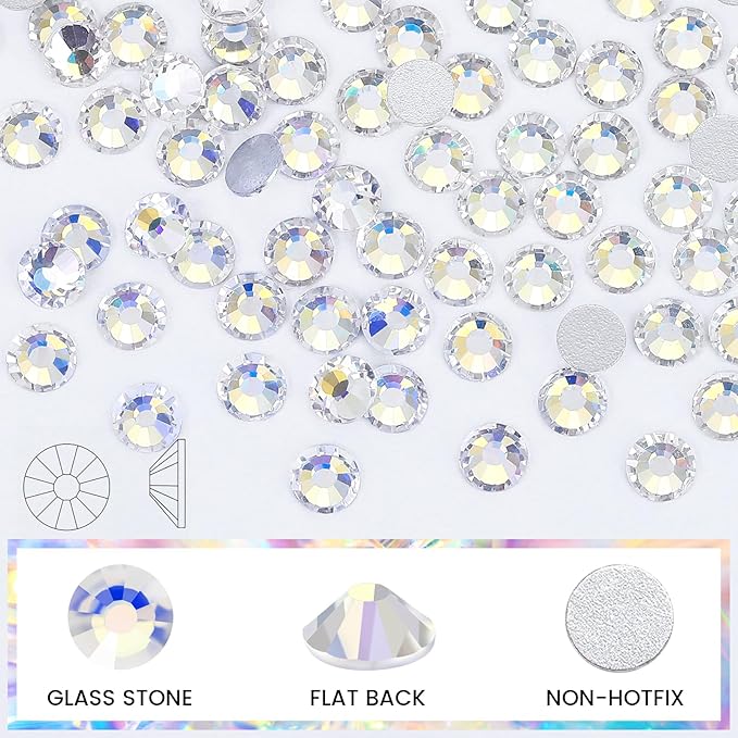 Moon Night Rhinestones Glass Rhinestone for Crafts Flatback Nail Gems and Rhinestones for Nails Art Makeup Bags Shoes Decoration DIY(SS12,1440pcs,Moon Night)