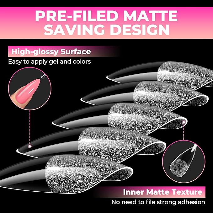 UNA GELLA Stiletto Gel Nail Tips:510Pcs Full Cover Nail Tips Medium Stiletto Almond Pre-etched Fake Clear Acrylic False Nails Sturdy Stiletto Press on Nails for Nail Extensions Home DIY Salon 15 Sizes