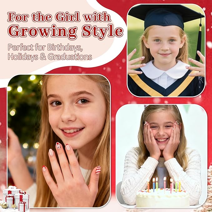 16 Sizes 128 Pieces Press on Nails for Kids, 4 pack Kids Nail Kit Colorful Flower Almond Fake Nail Tips for Girls 8-12 Years Old with Jelly Nail Adhesives & Nail Glue Birthday Easter Gifts