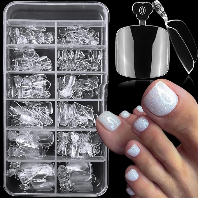 AddFavor 240pcs Toe Nail Tips Clear Soft Gel Toenail Tips Full Cover Square Acrylic Artificial False Fake Toe Nails Tips for Salon and Home Foot Pedicure Manicure