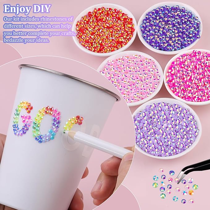 12600Pcs Resin Jelly Rhinestones with Tweezers for Crafting, Mixed-Color 4mm Non Hotfix Flatback Gems, Bedazzling Crystal for DIY Crafts Clothing Tumblers Mugs Shoes Fabric Decor Nail Art Makeup