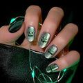 Glamnetic Press On Nails - Peek-o'-Lantern | Short Round Fake Nails with Pumpkin Jack-o’-Lantern Graphics & Velvet Finish, Salon Quality Halloween Nails | 15 Sizes - 30 Nail Kit with Glue