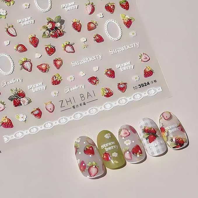 Dedyel Food Nail Art Stickers 3D Cake Dessert Donut Ice Cream Cookies Fruit Bread Self-Adhesive Nail Stickers for Women Girls Kids