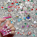 50pcs 3D Nail Charms for Acrylic Nails, Mix Styles Silver Rhinestones for Nails Metal Nail Jewels for Nail Art Charms for Nails Design Alloy Zircon Nail Rhinestones Pearl Nail Gems Women Nail Supplies