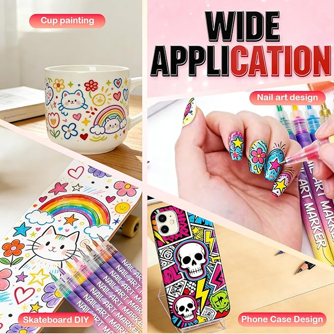 12 Colors Nail Art Pens Set, Quick Dry Nail Art Markers & Nail Polish Pens for Drawing, Painting and Dotting, DIY Manicure Tools for Nail Design, Home Salon Use