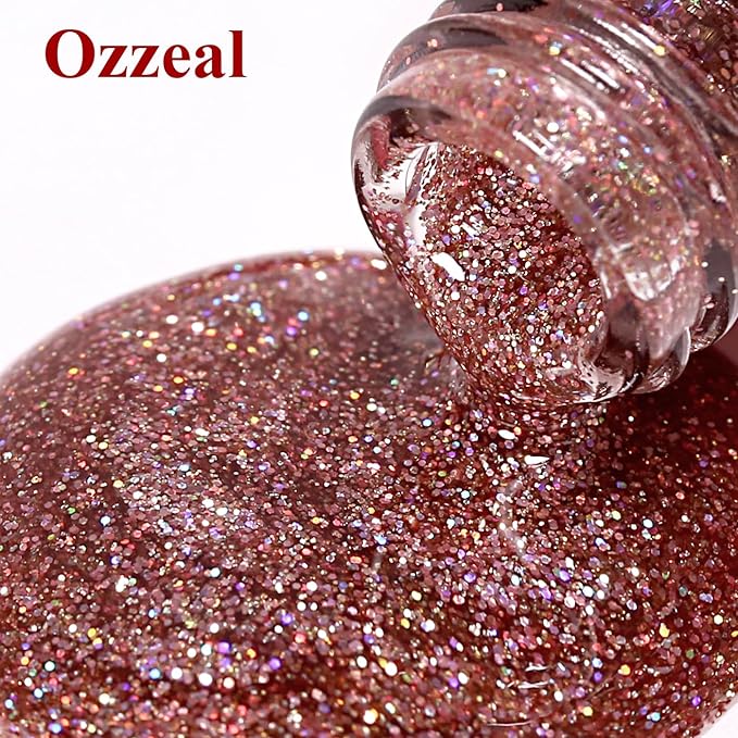 Rose Gold Iridescent Glitter Gel Nail Polish - Sparkle Shimmer Autumn Winter Rainbow Soak off LED UV Gel Nail Polish for Art DIY Manicure 15ML