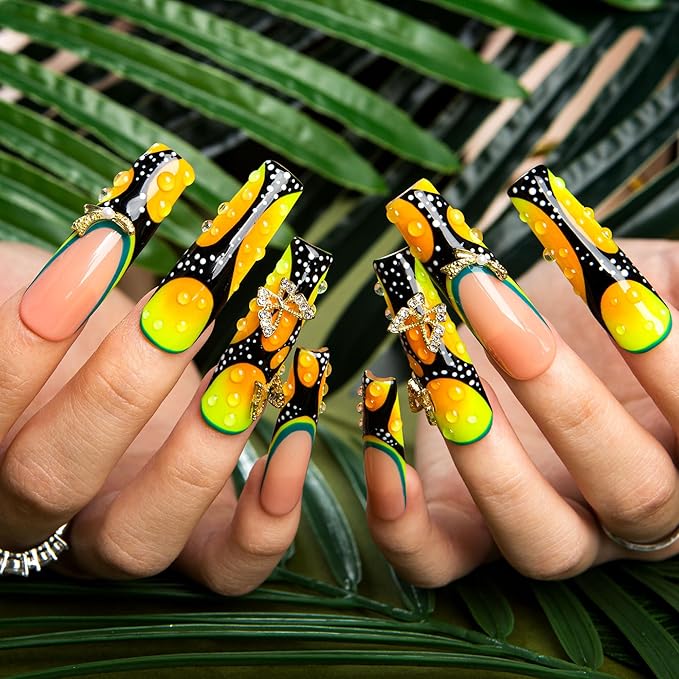 LOVFUL Mid Length Press on Nails Butterfly Confessions | Handmade Acrylic Press ons | Reusable Fake False Nails | Square Mid Length 1.7 in | H630-L