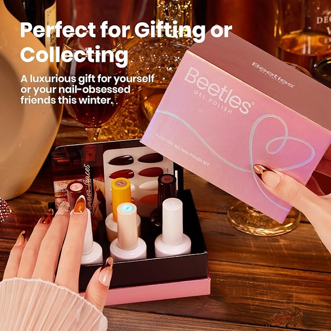 Beetles Blooming Gel Polish Set - Amber Traces 5 Colors Gel Polish Kit White Jelly Nude Brown Amber with 1 Bottle Blooming Gel 15ml Soak Off Uv Nail Art Gfit for Women