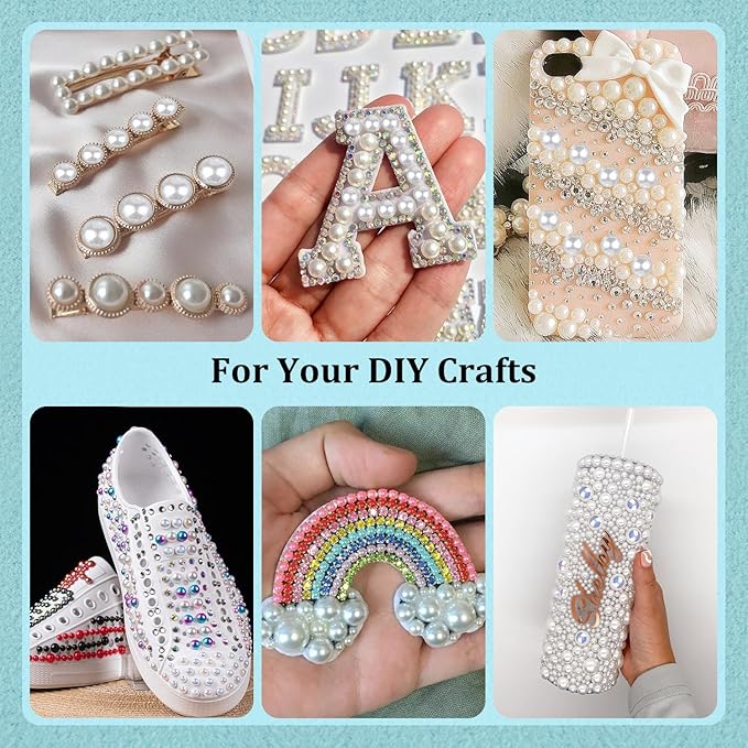 4 Boxes Flatback Pearls for Crafting, Flatback Beige Half Round Pearls 3-10mm with Pickup Pencil and Tweezer for Home DIY and Professional Nail Art, Face Makeup and Craft