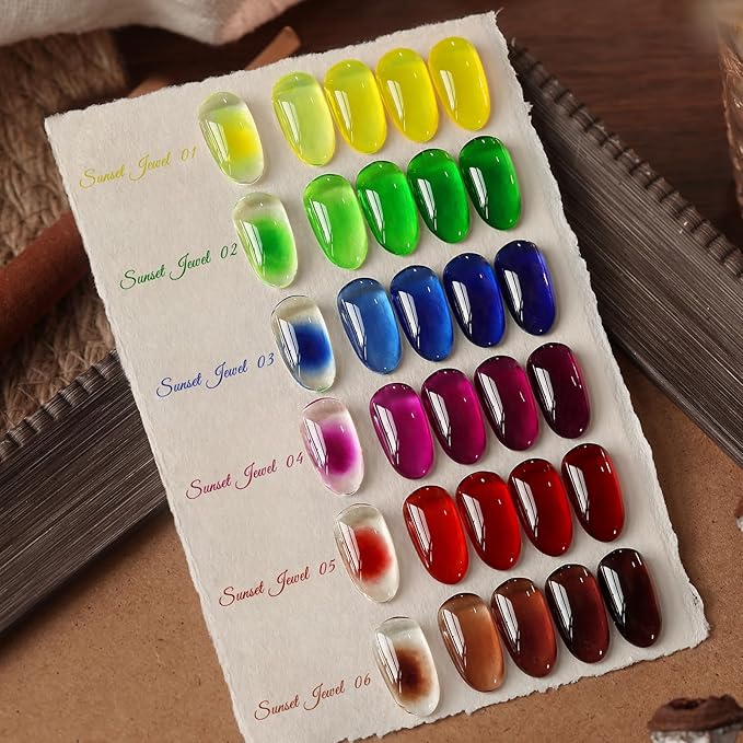 Born Pretty Jelly Gel Nail Polish Spring Summer Neon Gel Polish,Brown Blood Wine Red Blue Purple Green Translucent Effect,Soak Off U v LED Light Cure Nail Art Kit for Salon Manicure and DIY at Home