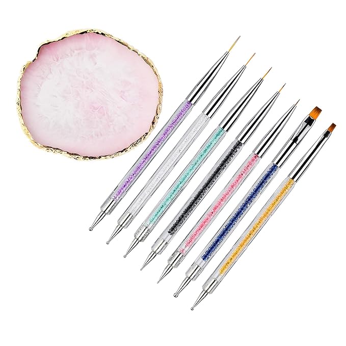 8 Pieces Designs Brushes for Nail Art Resin Palette Gel Design Nail Art Dotting Tools Nail Gel Painting Brush Mixing Palette Nail Art Equipment