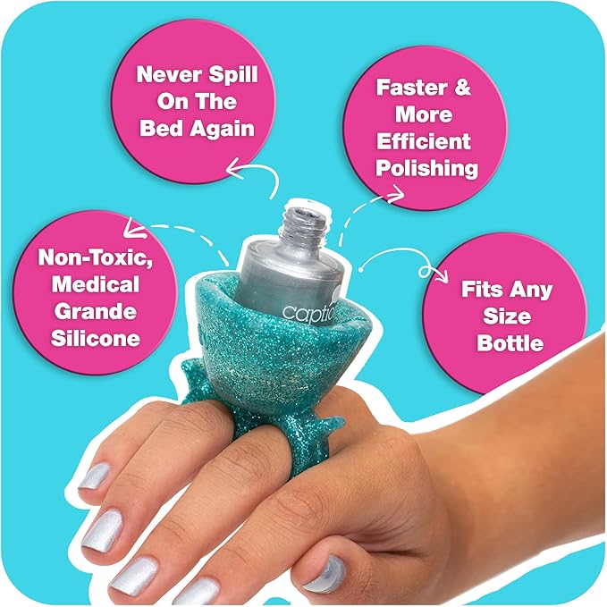 tweexy Wearable Nail Polish Holder Ring - Ideal Gift for Teenage Girls - Nail Polish Holder Stand for Manicure & Pedicure, Fingernail Painting - Nail Polish Accessories (Mermaid Sparkle)
