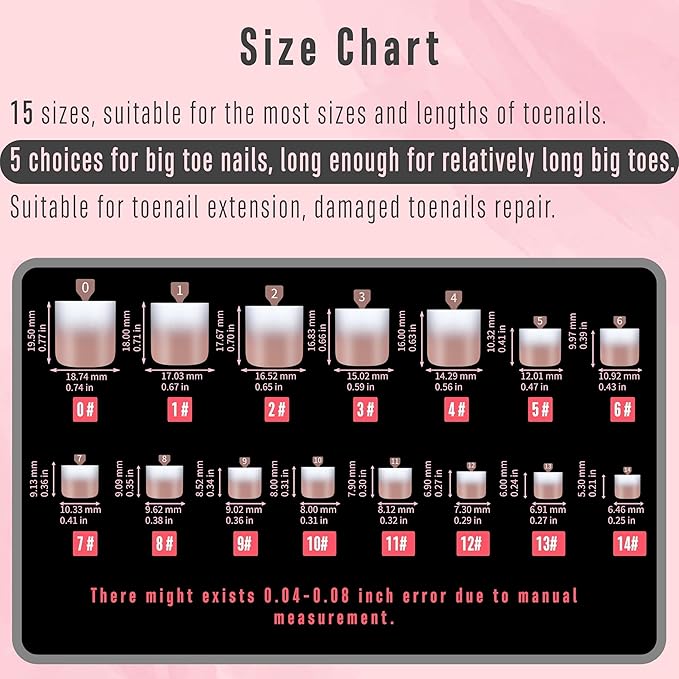 NOVO OVO Ombre French Tip Press on Toe Nail Tips, Sharp Square Pre-Designed Soft Gel False Toenail Extension, BROWN PINK Pre-applied Tip Primer & Base Coat, Full Cover Acrylic DIY x 15 Sizes 240 pcs