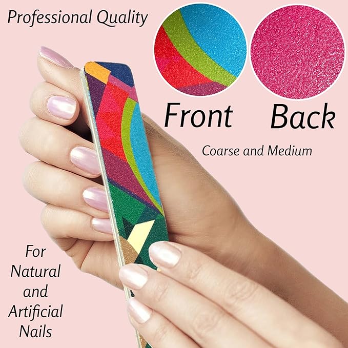 6 ALAZCO Jumbo Dual-Sided Nail File Emery Board Medium & Coarse Grit Cushioned Easy Grip Comfort Filing Smoothing Nails TSA Travel Approved Colorful Abstract Design