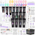 SAVILAND Hema-Free Poly Gel Nail Kit for Beginner :15 Poly Gel Colors Kit for 4 Weeks Lasting, Clear White Pink Sheer Cat Eye with U V Lamp Slip Solution for Quick Nail Extensions Travel Party Art DIY