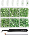 Beadsland 4300pcs Flatback Rhinestones, Light Green Nail Gems Round Crystal Rhinestones for Crafts, Mixed 6 Sizes with Picking Tweezers and Wax Pencil Kit, SS6-SS20, Peridot/Light Green