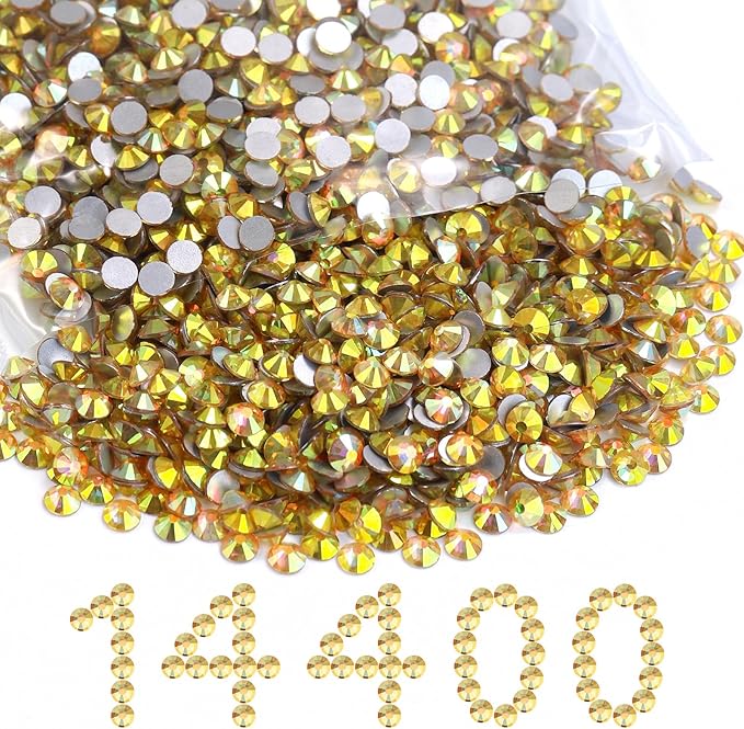 Flatback Rhinestones Bulk, 14400PCS Shiny Sunlight Rhinestones for Clothes DIY Decoration Crafts, Shiny Sunlight, SS10, 2.7-2.9mm
