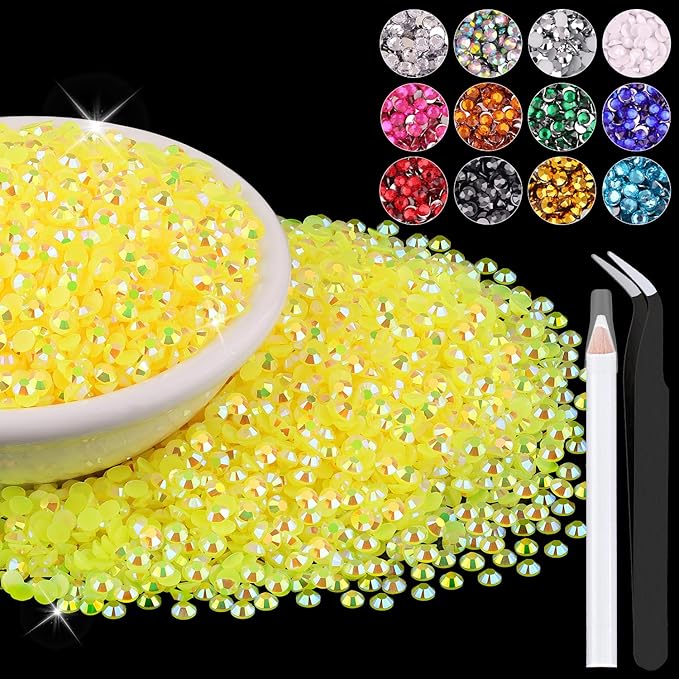 12000PCS 2mm Resin Jelly Rhinestones in Bulk (Lemon Yellow AB), Bedazzling Flatback Crystals Rhinestones for Crafting DIY Nail Decoration, Gems Diomand Charms for Tumbler Shoes Clothing Fabric