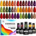 VANREESA 24 Pcs Fall Gel Nail Polish Set -Fall Colors Gel Polish with Base Coat & 4 Effects of Top Coat Orange Yellow Red Green Purple Brown Gel Polish Set Nail Kit Gifts for Women Girls DIY at Home