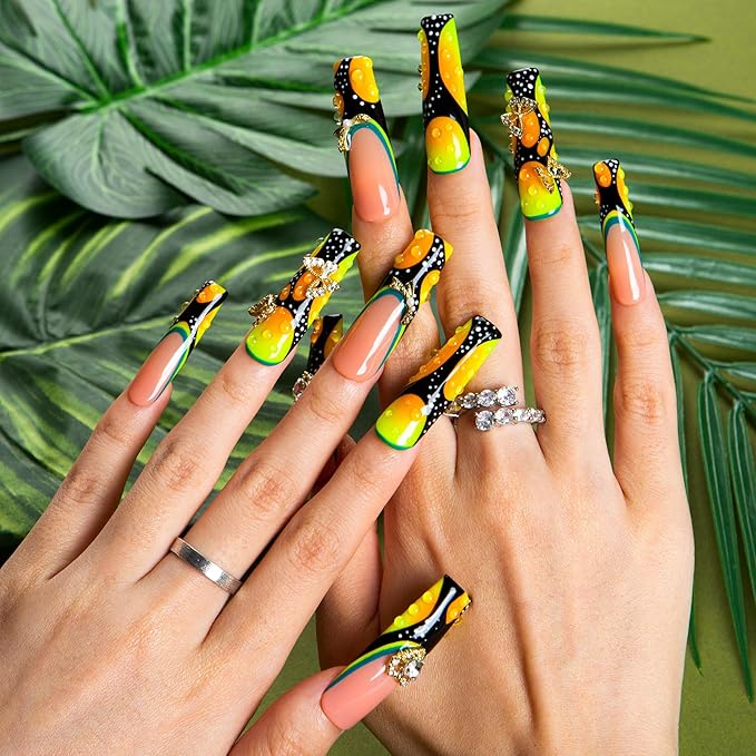 LOVFUL Mid Length Press on Nails Butterfly Confessions | Handmade Acrylic Press ons | Reusable Fake False Nails | Square Mid Length 1.7 in | H630-S