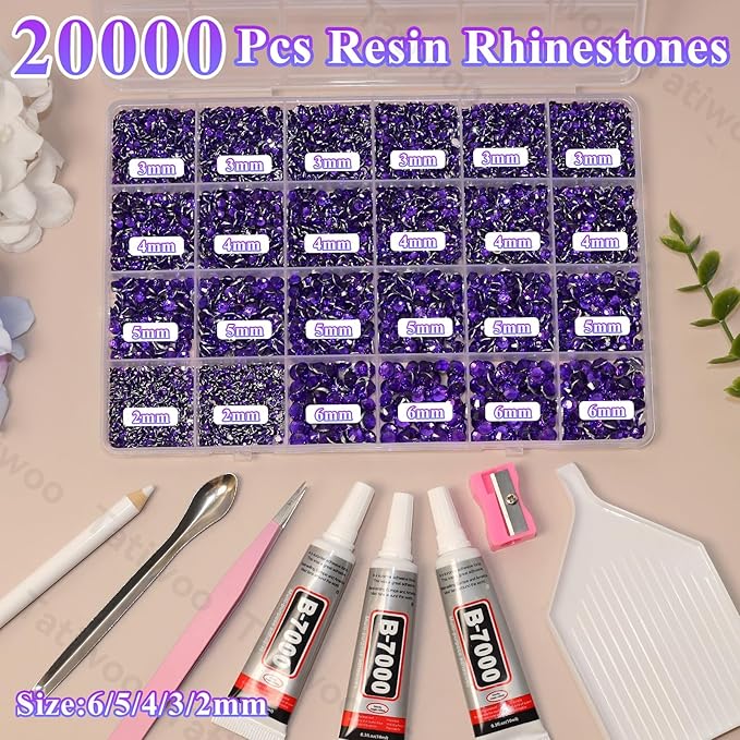 20000Pcs Roland Purple Flatback Jelly Resin Rhinestones for Bedazzling, Mix Sizes Crystal Rhinestones Gems, Roland Purple Flatback Rhinestone Gems Bedazzling for Crafts DIY Face Makeup Tumblers