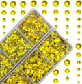 10000Pcs 2-Boxes Mixed Size Hot Fix Round Crystals Gems Glass Stones Hotfix Flat Back Rhinestones with Tweezers and Picking Pencil (Yellow)