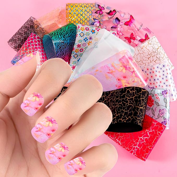 300 Sheets Nail Foils Transfer Nail Art Stickers Flower Butterfly Aurora Gradient Marbling Nail Foil Sheets Leopard Print Transfer Foil for Nails Decoration