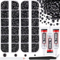 12100Pcs Black Rhinestones for Crafting with 3Pcs 10ml B7000 Jewelry Glue, 2 Boxes Flatback Black Gems Resin Crystals Diamond for Bedazzling Crafts DIY Nail Art Makeup, Gems for Clothing Shoes