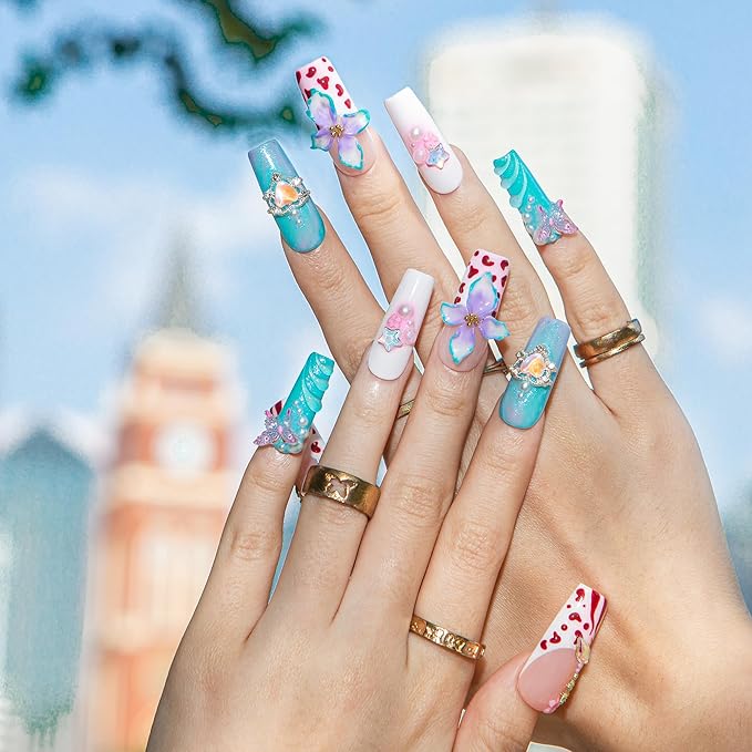LOVFUL Short Press on Nails Wild Crush | Handmade Acrylic Press ons | Reusable Fake False Nails | Square Classic Regular 1.3in | H611-M