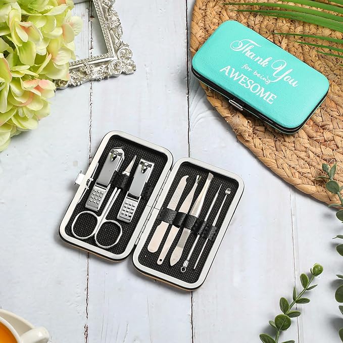 Therwen 24 Sets Mother's Day Gift Manicure Set Stainless Steel Nail Clippers 8 in 1 Grooming Nail Kit Employee Appreciation Gift Professional Pedicure Tool for Women Coworker Personal Care(Sky Blue)
