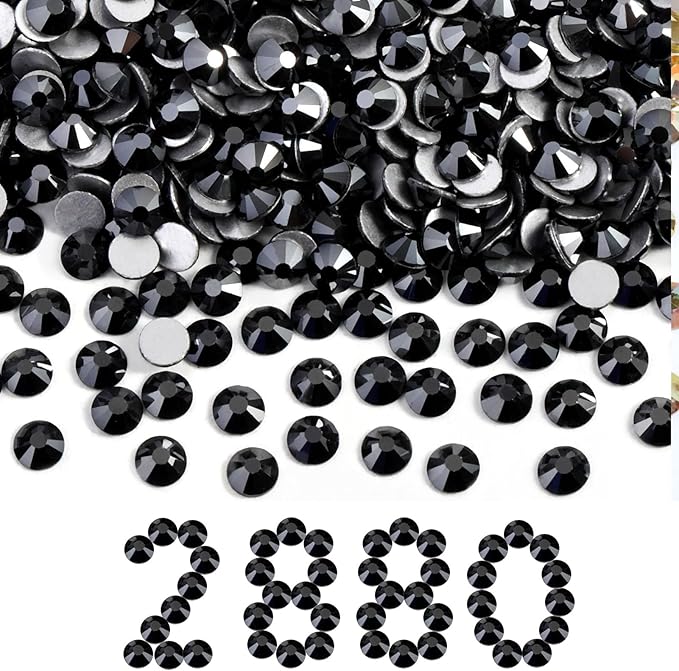 Beadsland Flatback Rhinestones Bulk, 2880pcs Black Rhinestones for Nails Crafts Clothes DIY Decoration, Black, SS34, 7.1-7.3mm