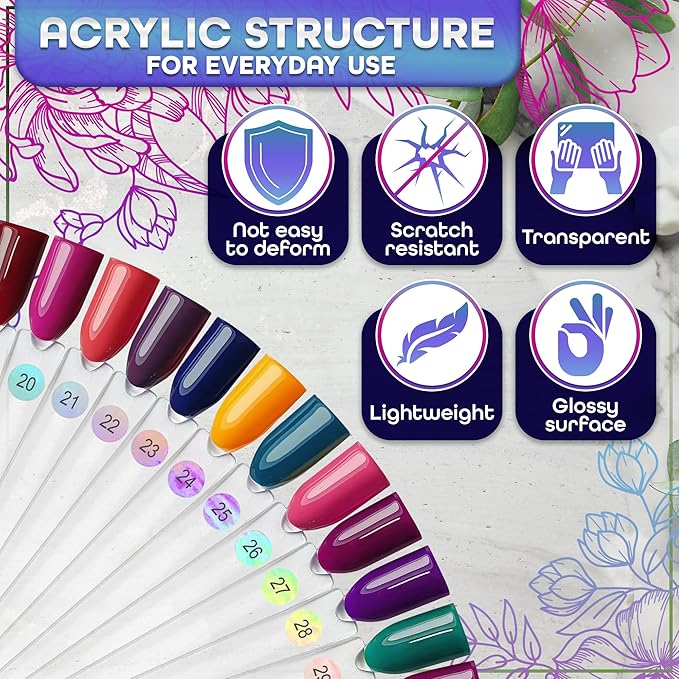 50 Pcs Clear Nail Swatch Sticks - Transparent Acrylic Swatches for Gel Polish - Practical Tools for Color Matching with Numbered Tips & Metal Ring | Works with Charms and Nail Art Striping Tape Lines
