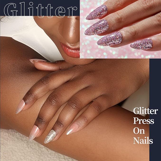 FANDAMEI Press on Nails, 24 Colors 576PCS Press on Nails Almond, Matte Glossy Fake Nails Short Almond, Glitter Fake Nails, Press on Nails French Tip Natural for Nail Art