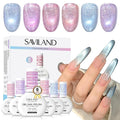 SAVILAND Color Artistry Cat Eye Gel Nail Polish 6 Colors: Crystal Shiny Gel Nail Polish Shimmer Glitter Rainbow Magnetic Glitter Cat Eye with Magnet Stick Soak Off U V Lamp Manicure Nail Art