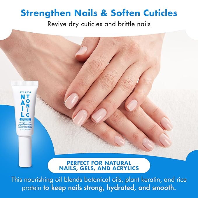 Zizia Unscented Nail Tonic – Nourishing Nail and Cuticle Oil with Squalane, Rice Protein, and Jojoba – Clean, Vegan, Cruelty-Free, Fragrance-Free Formula – Travel Essentials - 0.33 fl oz (10 ml)