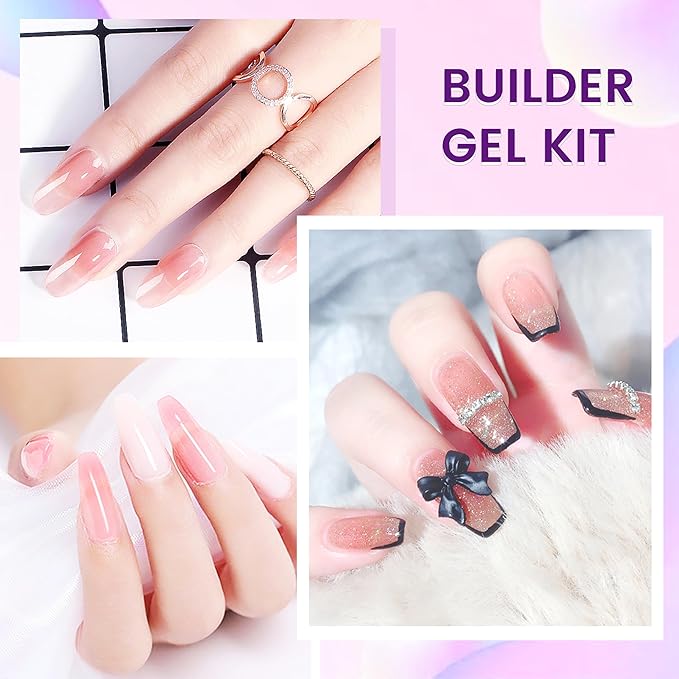AIJIMEI Builder Nail Gel 300g 10OZ Nail Extension Hard Builder Gel for Nails Strengthen for Home Use (white & pink)