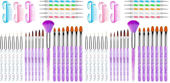 AROIC Acrylic Nail Brush Set - 28 Pcs Including UV Gel Art Brushes, 3D Extension Brush, Double Ended Dotting Pen for DIY With White Box, Colorful (Pack of 2)