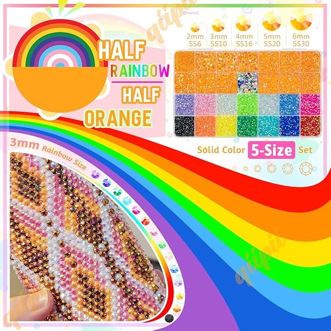 Orange AB Resin Rhinestones w B7000 Glue for Crafting Bedazzling 2mm-6mm Flatback Colorful Jelly Stones Diamonds Gems Bedazzler Kit for Nails Face Eyes Makeup Tumblers Bottles DIY Crafts Shoes